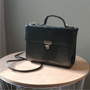 Vintage Croc-Embossed Leather Crossbody Bag with silver hardware closure